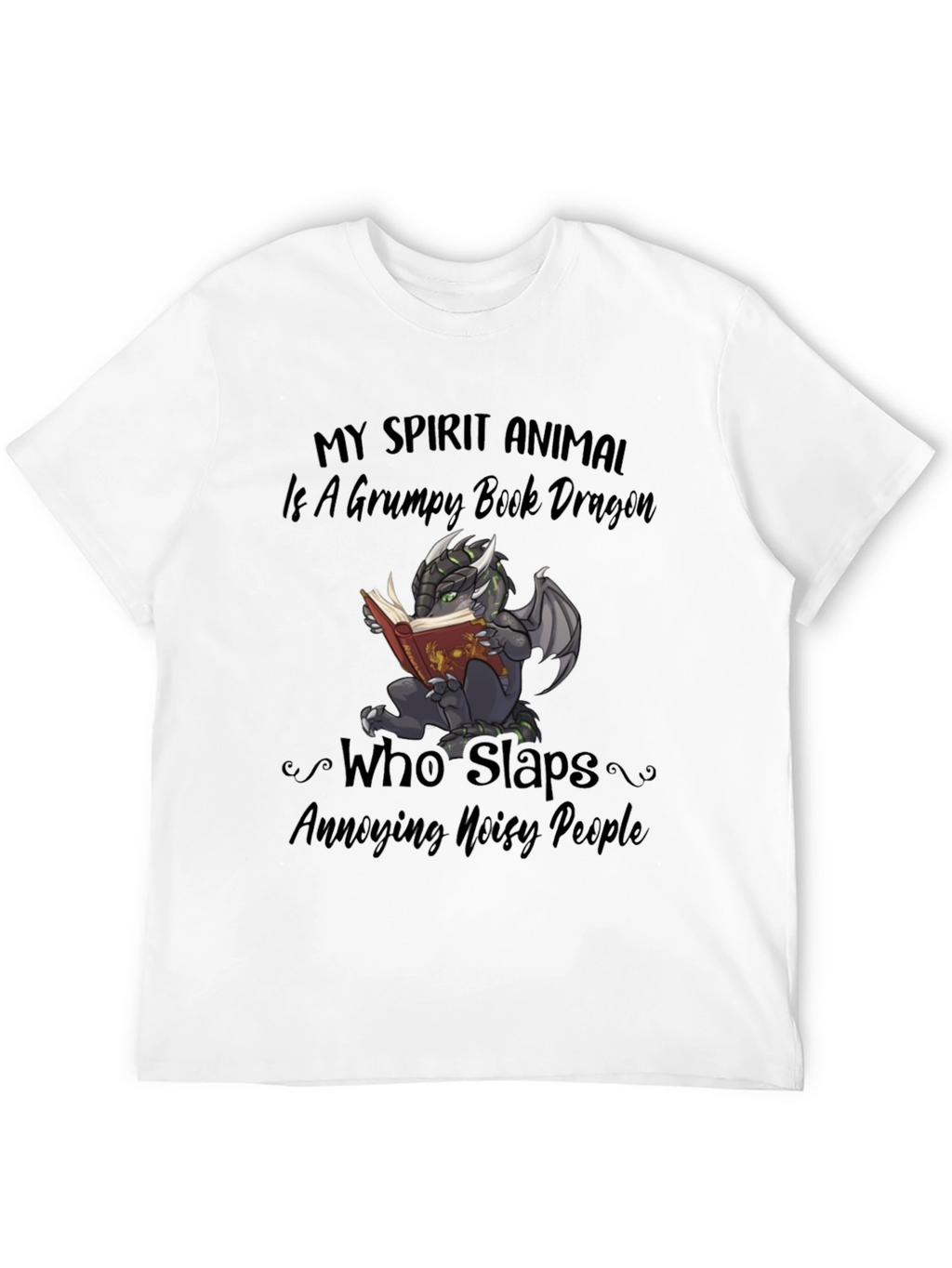 Grumpy Book Dragon T-Shirt - Funny Animal Tee