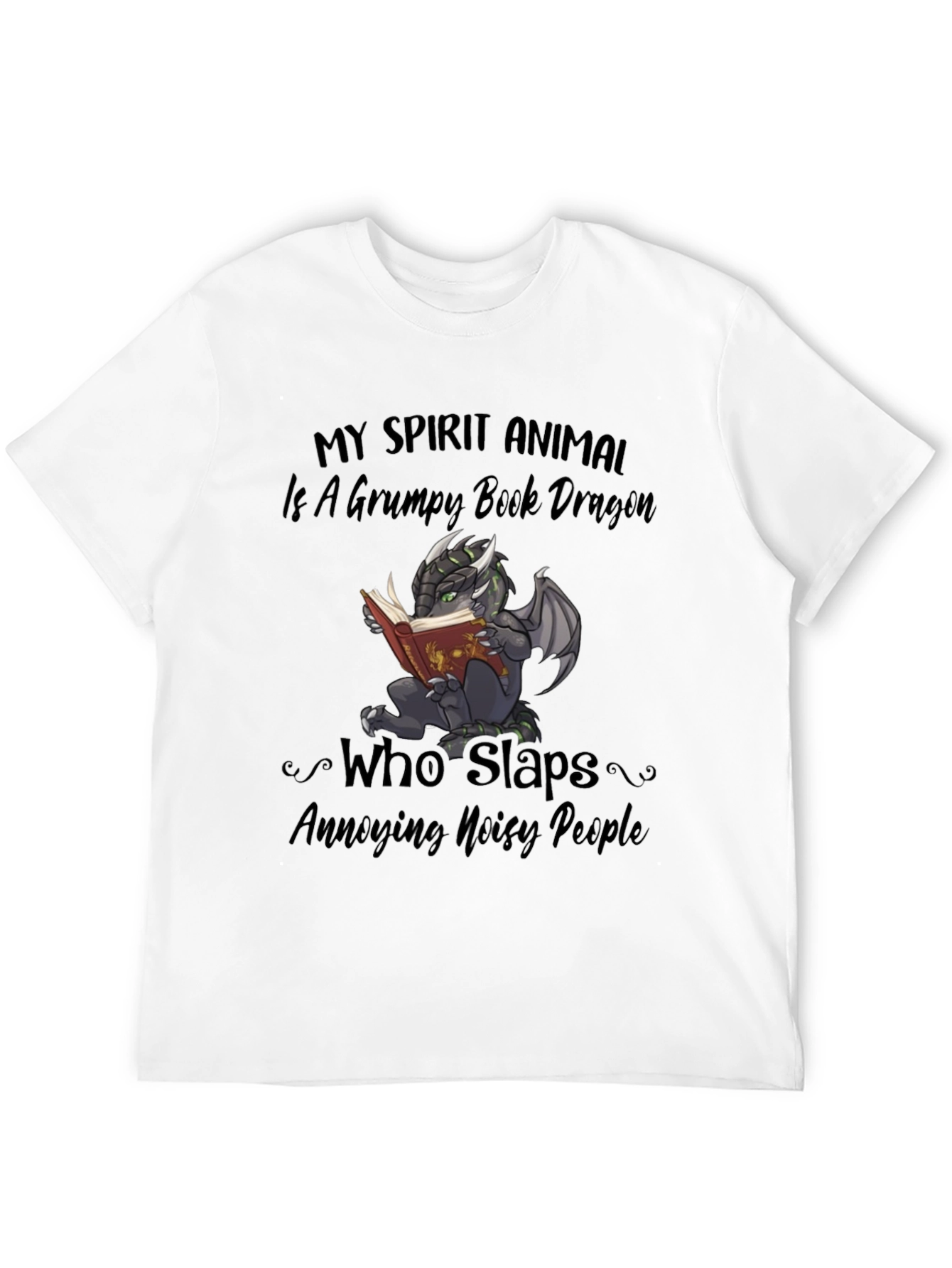 Grumpy Book Dragon T-Shirt - Funny Animal Tee