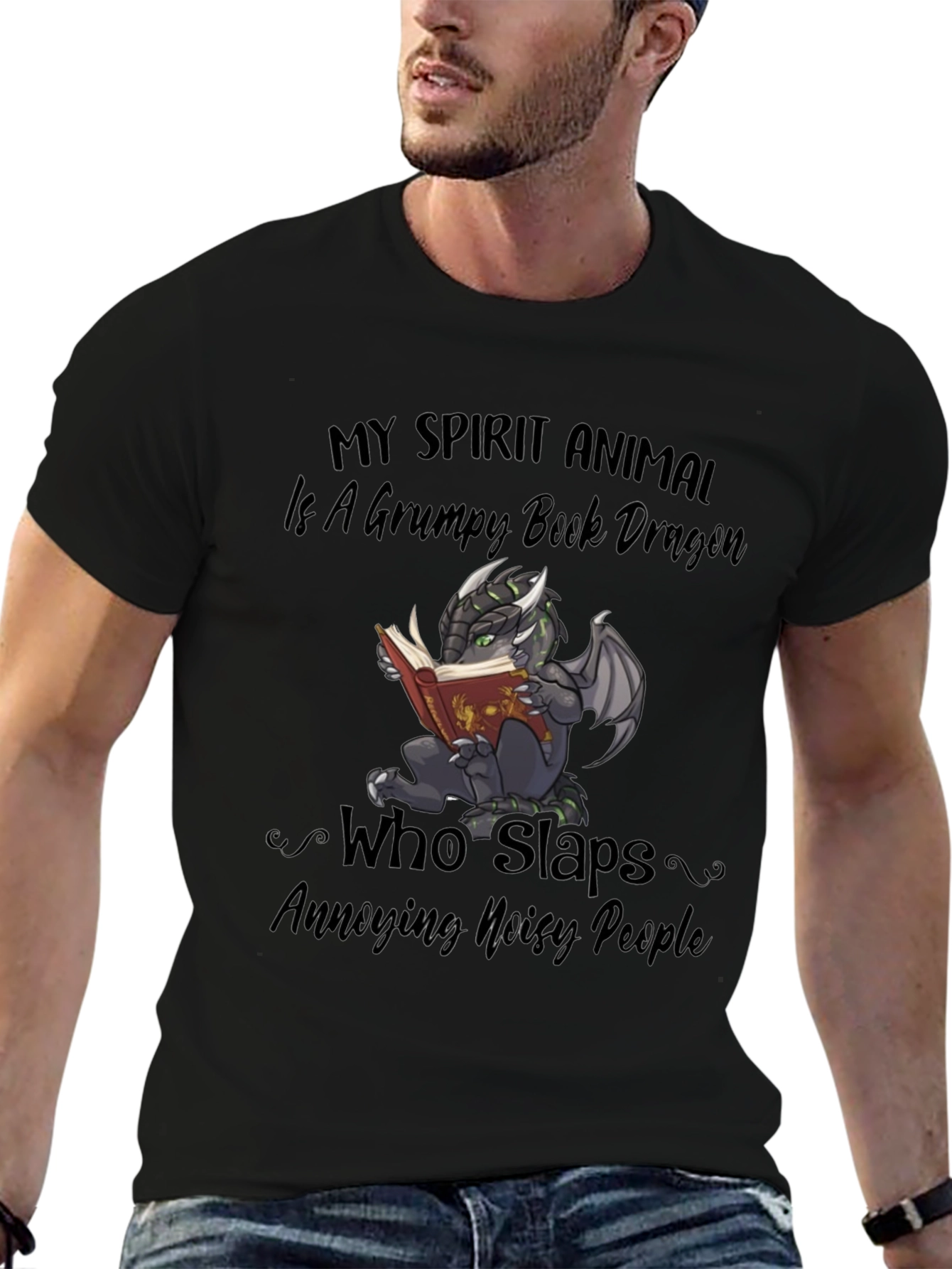 Grumpy Book Dragon T-Shirt - Funny Animal Tee