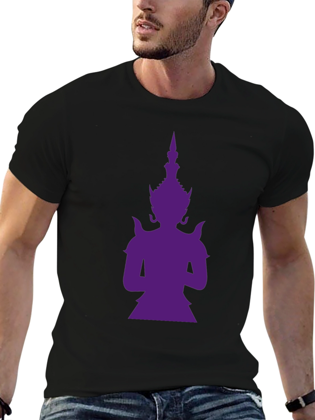 Purple Thailand Guardian God Graphic Black T-Shirt