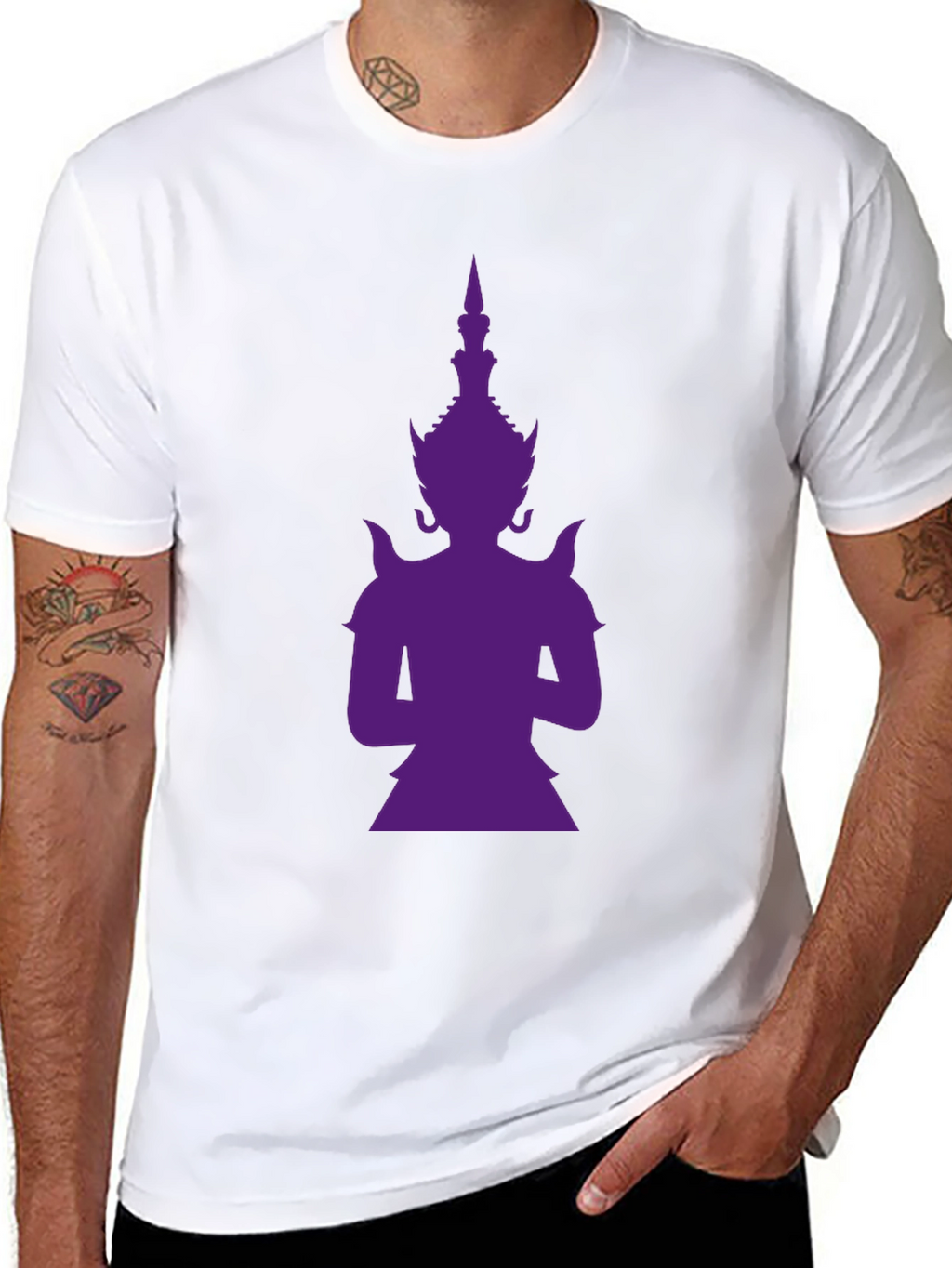 Purple Thailand Guardian God Graphic Black T-Shirt