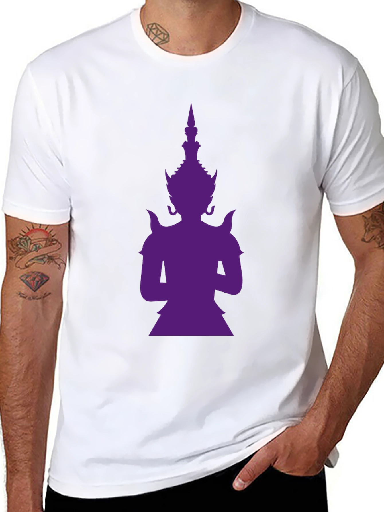 Purple Thailand Guardian God Graphic Black T-Shirt