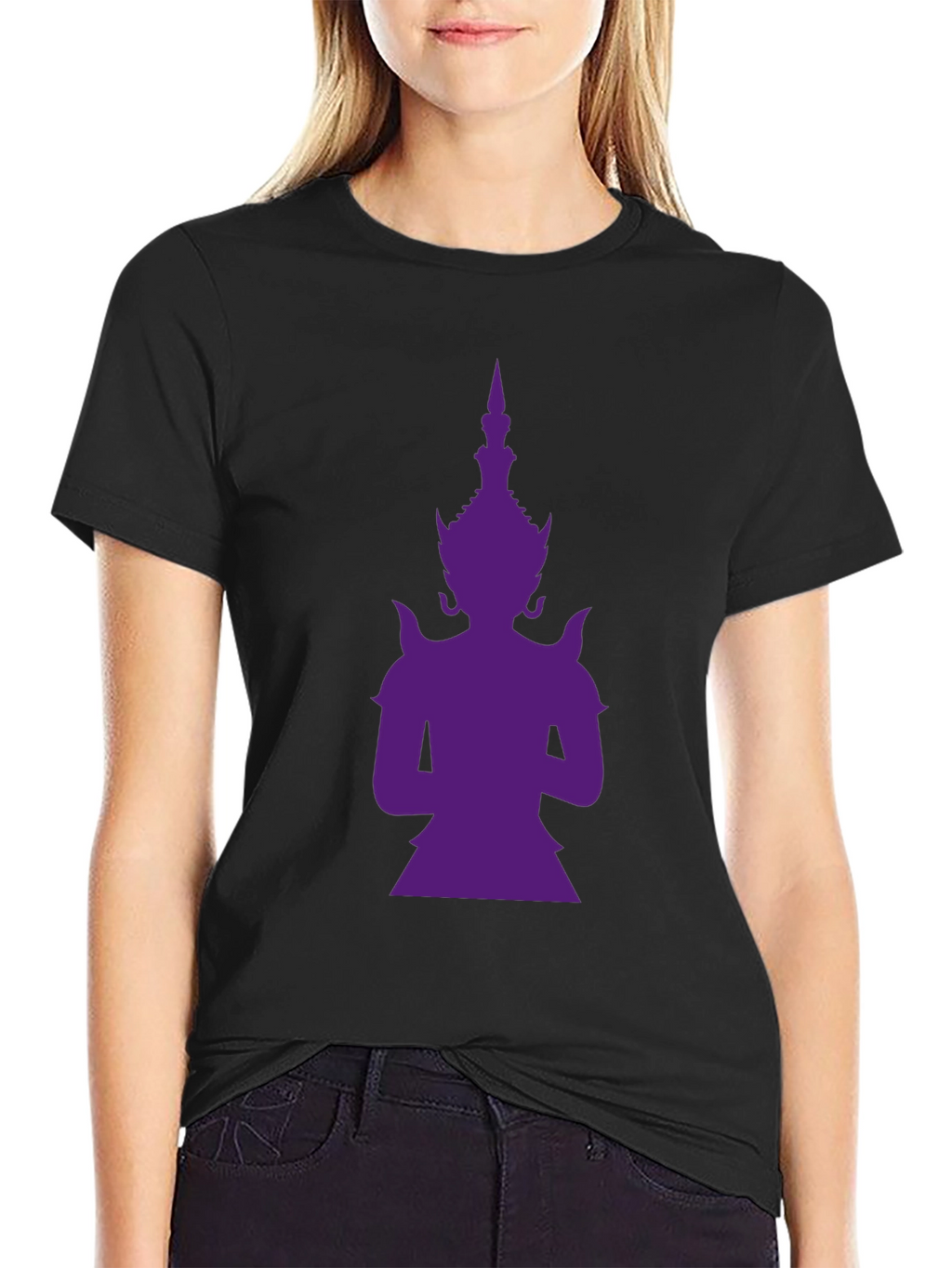 Purple Thailand Guardian God Graphic Black T-Shirt