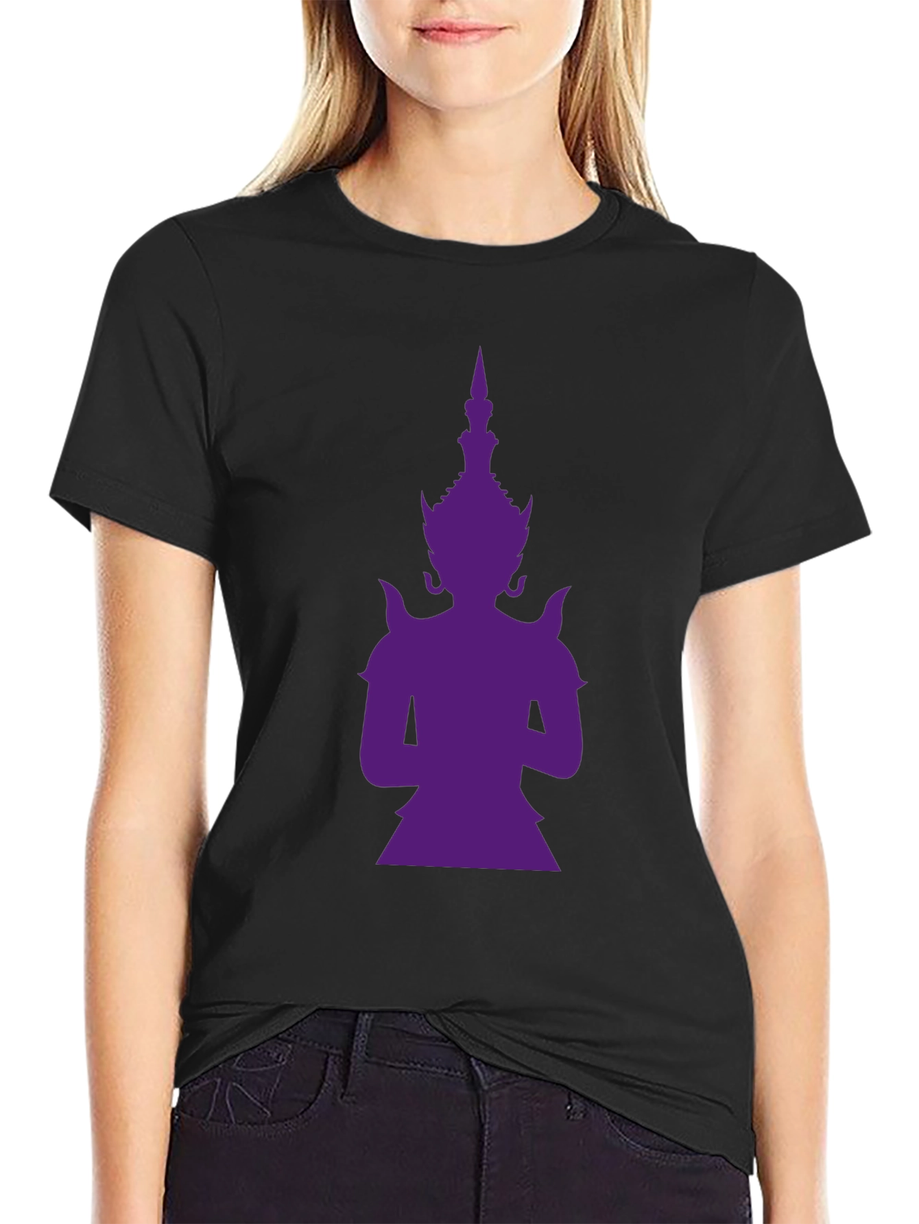 Purple Thailand Guardian God Graphic Black T-Shirt