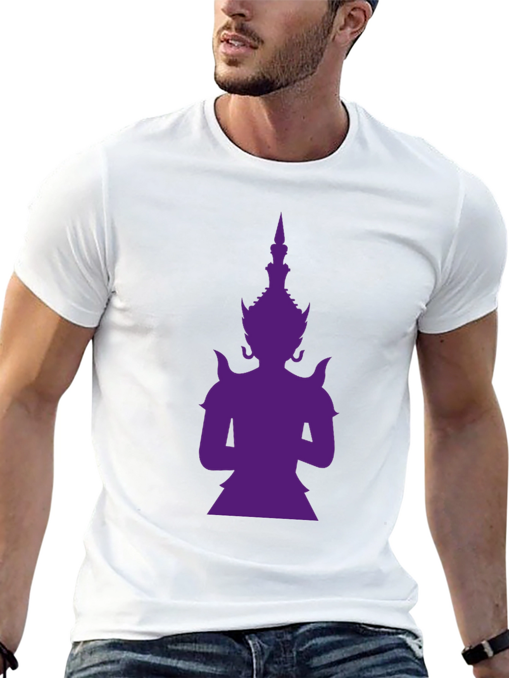 Purple Thailand Guardian God Graphic Black T-Shirt
