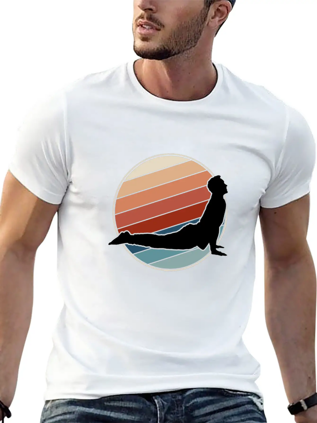 Yoga Pose In Retro Style Essential Cotton Tee For Daily Outfits – Unisex Style