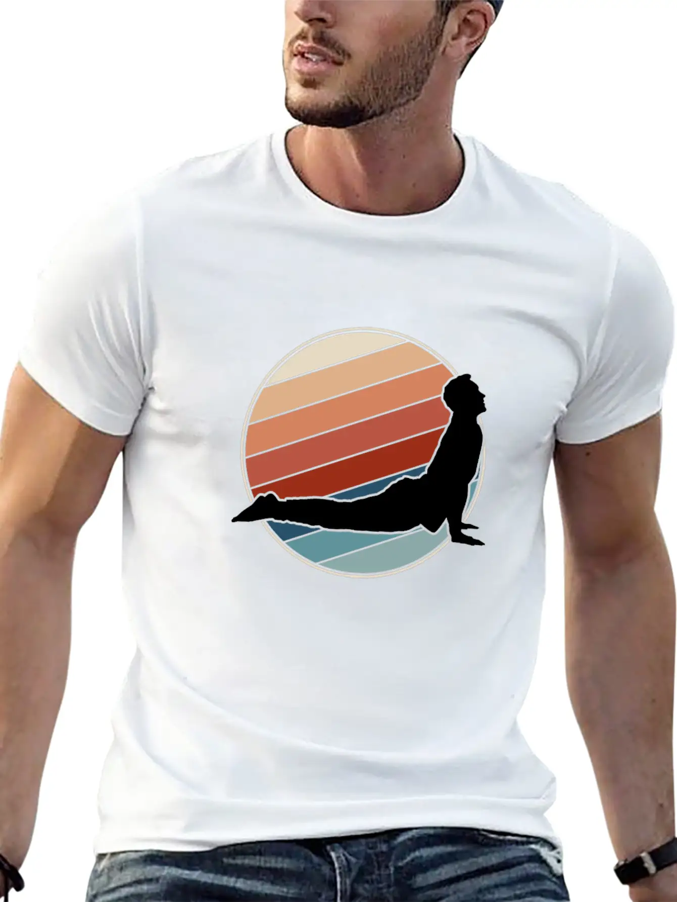 Yoga Pose In Retro Style Essential Cotton Tee For Daily Outfits – Unisex Style