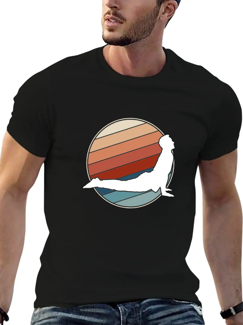 Yoga Pose In Retro Style Essential Cotton Tee For Daily Outfits – Unisex Style