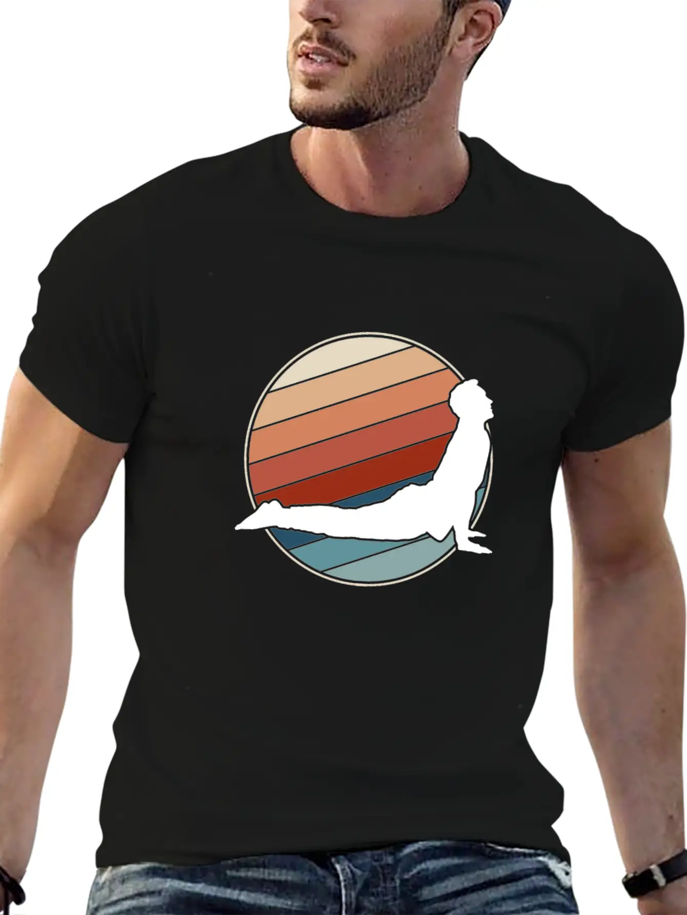 Yoga Pose In Retro Style Essential Cotton Tee For Daily Outfits – Unisex Style