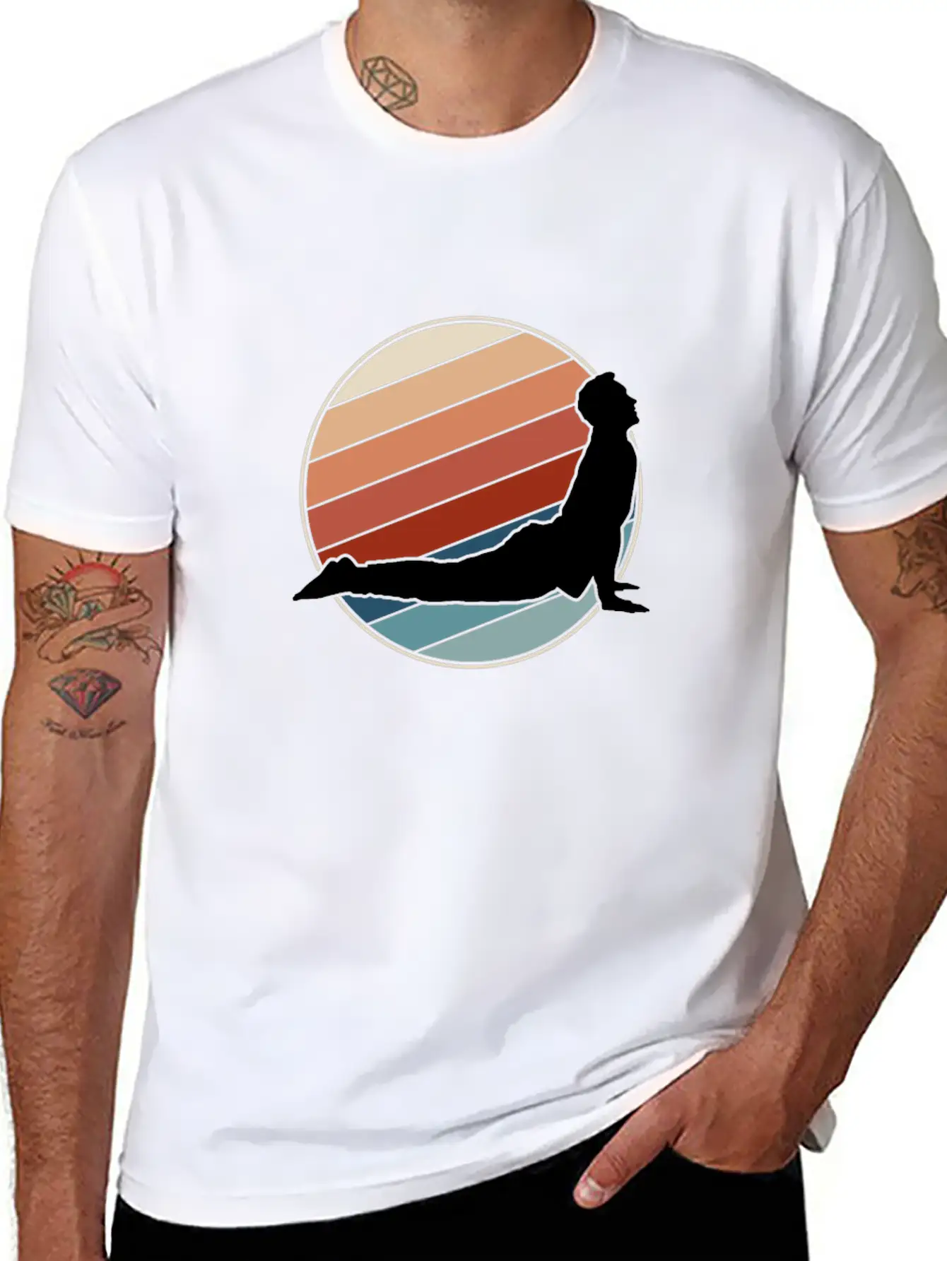Yoga Pose In Retro Style Essential Cotton Tee For Daily Outfits – Unisex Style