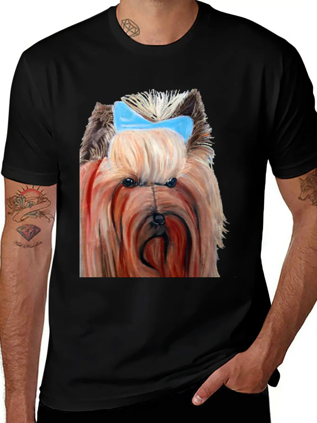 Yorkshire Dog Painting Breathable Soft Cotton T-Shirt – Timeless Casual Look