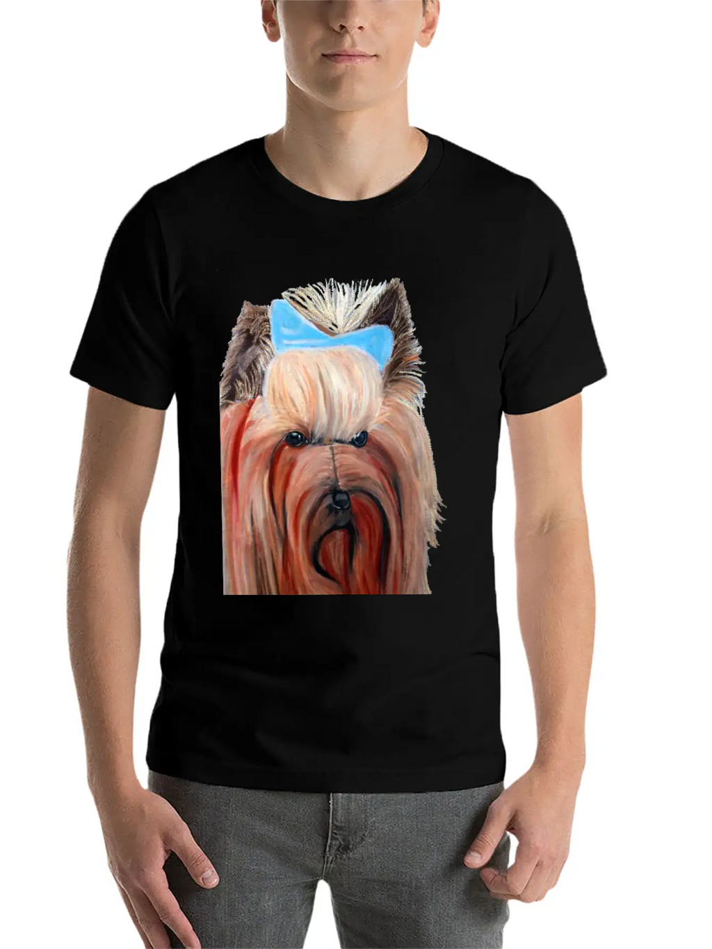Yorkshire Dog Painting Breathable Soft Cotton T-Shirt – Timeless Casual Look
