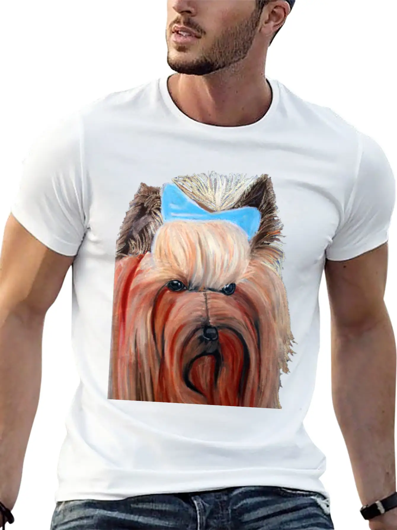 Yorkshire Dog Painting Breathable Soft Cotton T-Shirt – Timeless Casual Look