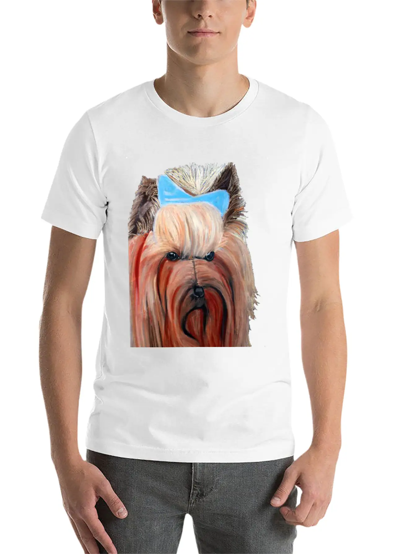 Yorkshire Dog Painting Breathable Soft Cotton T-Shirt – Timeless Casual Look