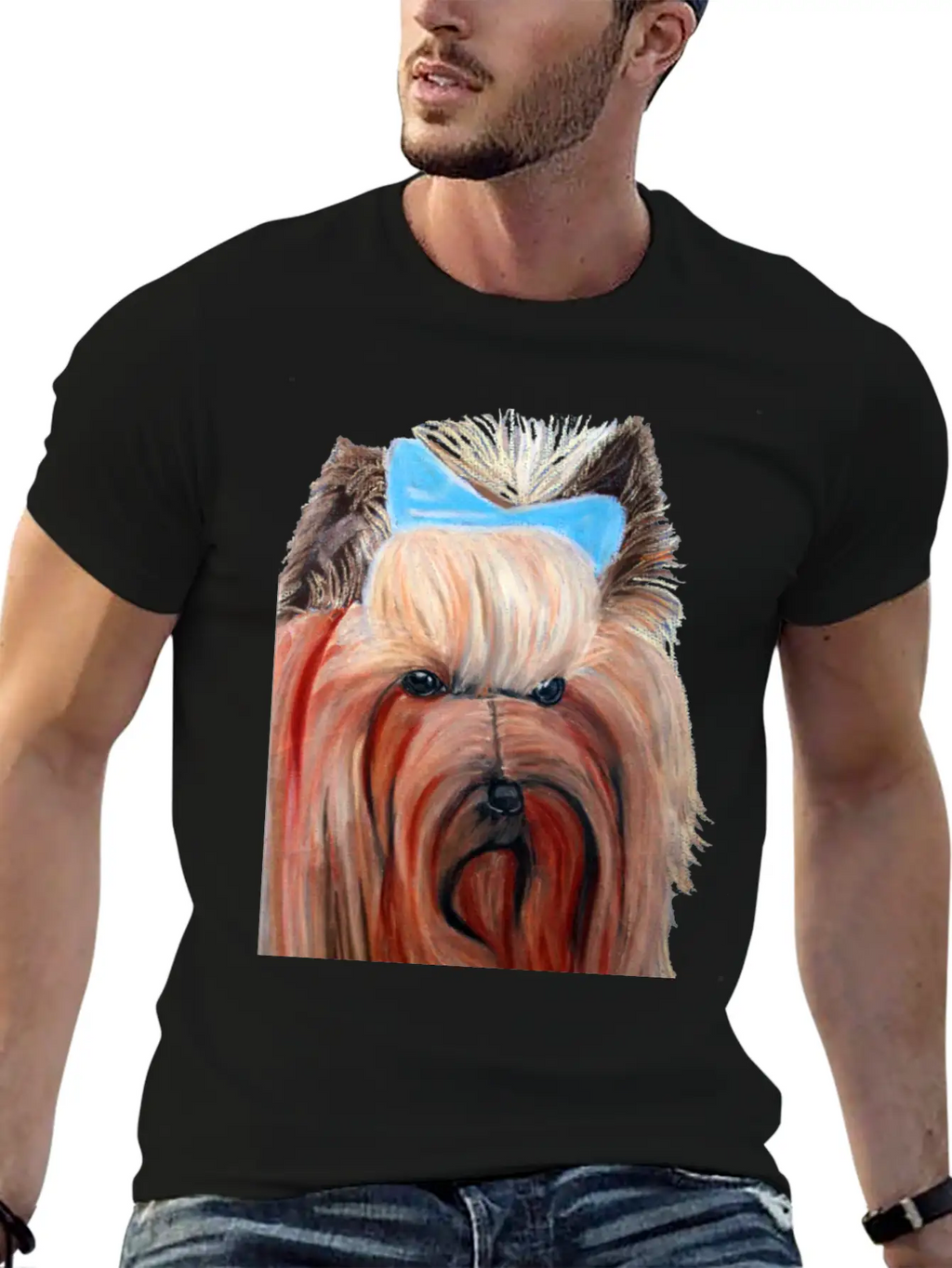 Yorkshire Dog Painting Breathable Soft Cotton T-Shirt – Timeless Casual Look