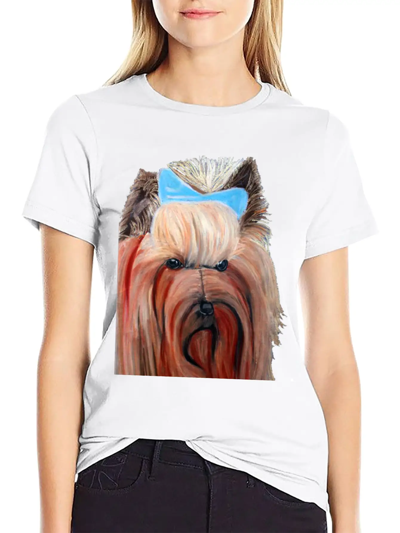 Yorkshire Dog Painting Breathable Soft Cotton T-Shirt – Timeless Casual Look