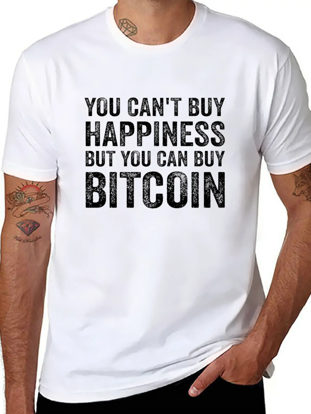 You Can't Buy Happiness Funny Bitcoin Quote BTC Casual Graphic T-Shirt – Simple And Comfortable Daily Wear