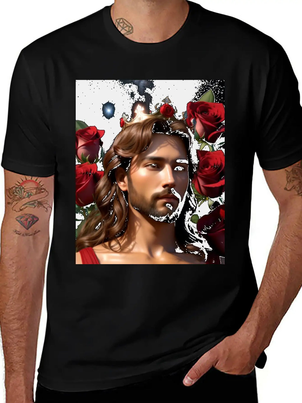 Young Sweet Jesus Christ Surrounded By Red Roses Breathable Graphic T-Shirt – Perfect For Casual Days
