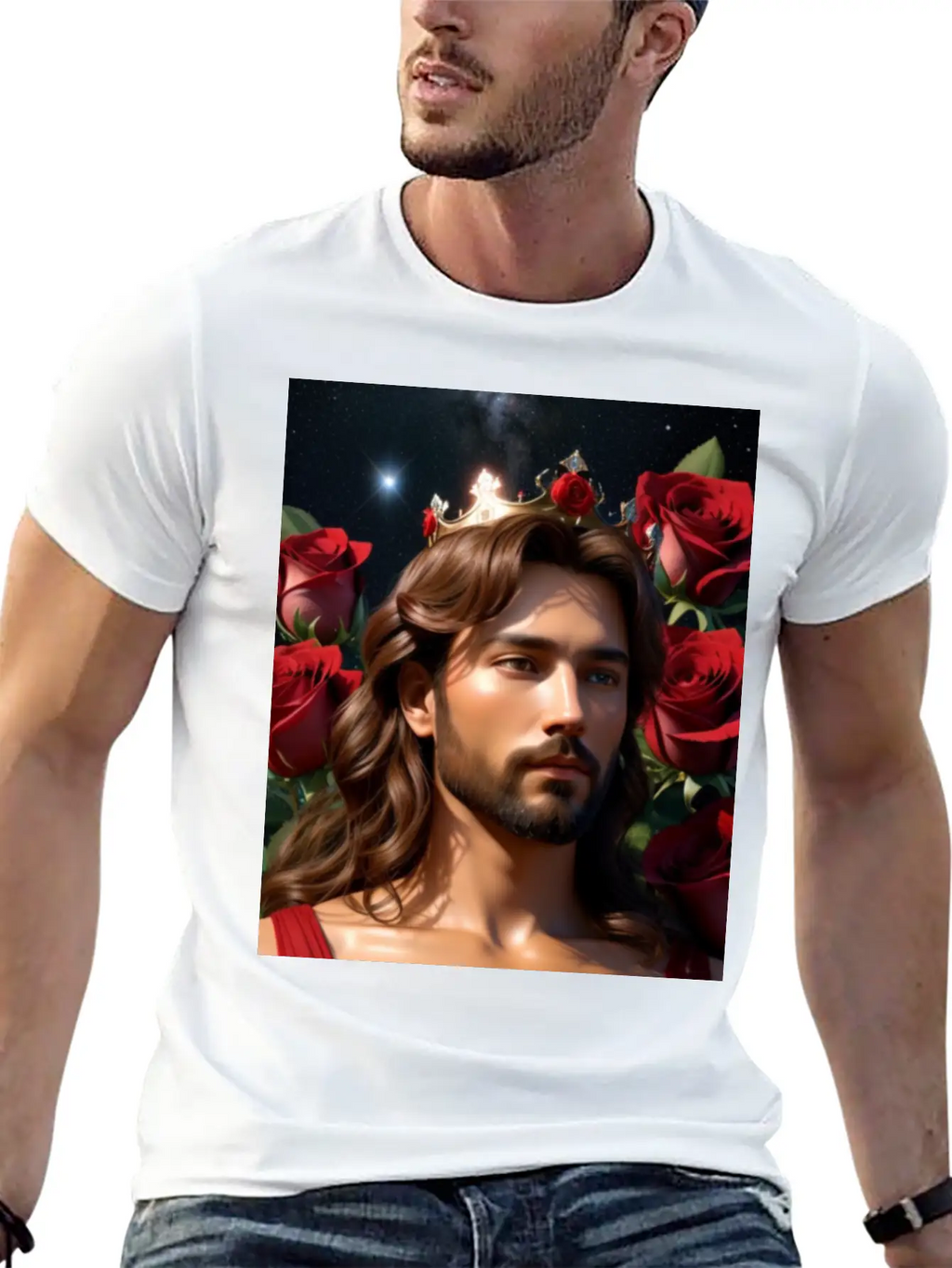 Young Sweet Jesus Christ Surrounded By Red Roses Breathable Graphic T-Shirt – Perfect For Casual Days