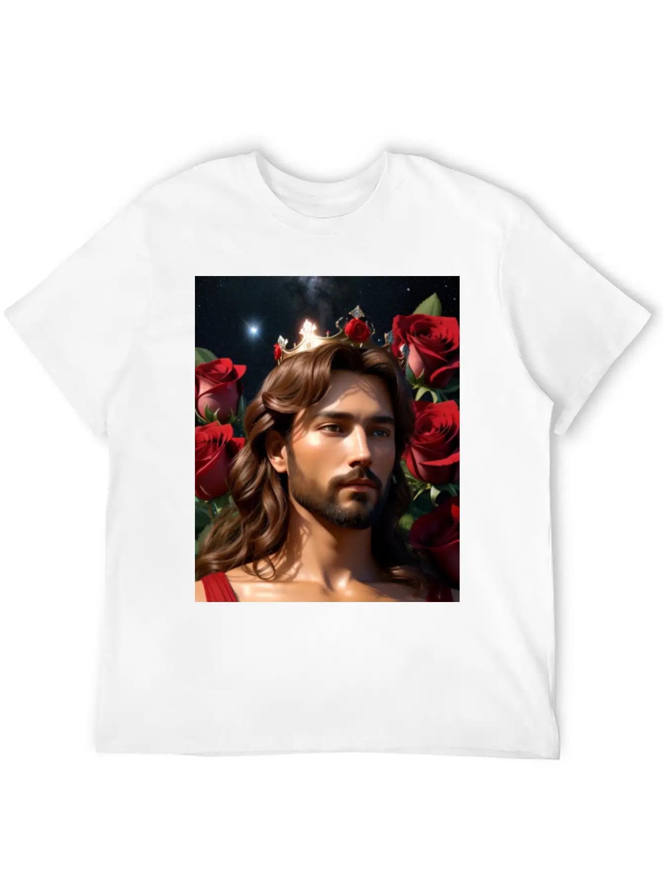 Young Sweet Jesus Christ Surrounded By Red Roses Breathable Graphic T-Shirt – Perfect For Casual Days