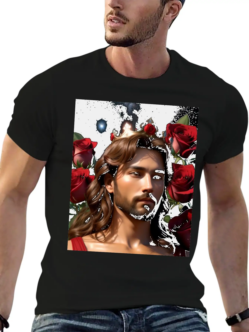 Young Sweet Jesus Christ Surrounded By Red Roses Breathable Graphic T-Shirt – Perfect For Casual Days