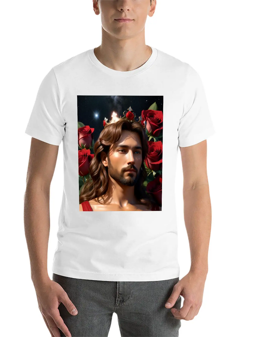 Young Sweet Jesus Christ Surrounded By Red Roses Breathable Graphic T-Shirt – Perfect For Casual Days