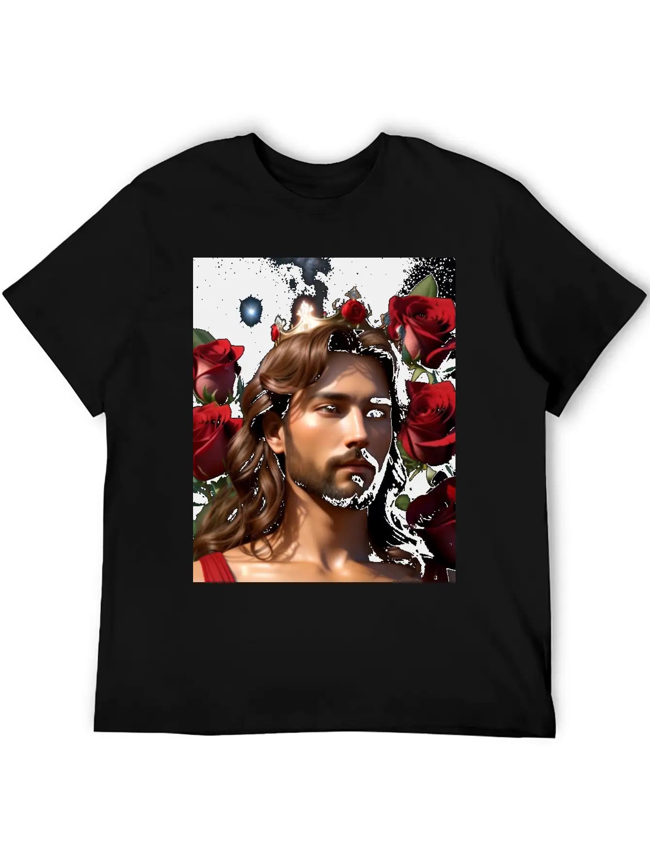 Young Sweet Jesus Christ Surrounded By Red Roses Breathable Graphic T-Shirt – Perfect For Casual Days