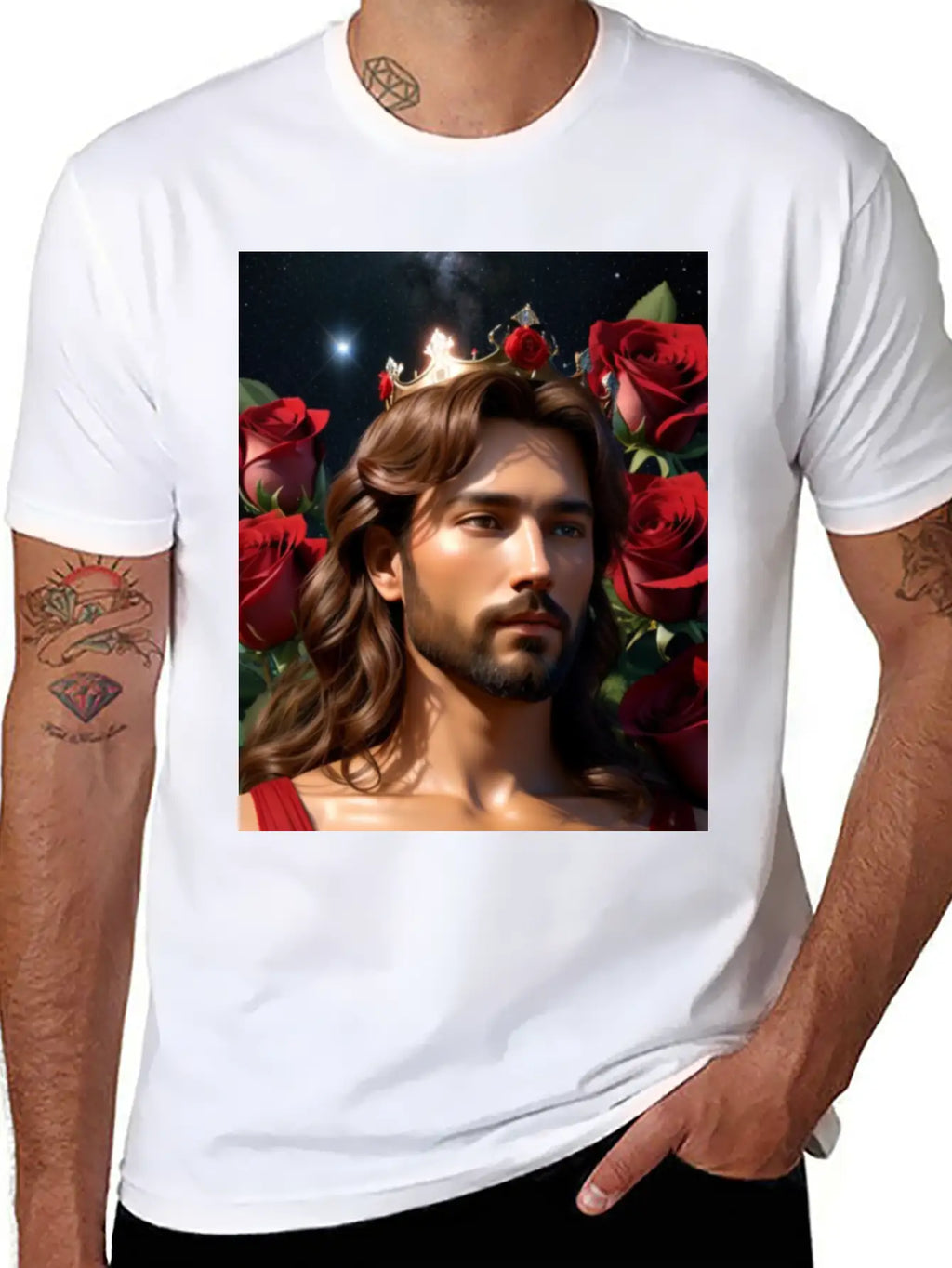 Young Sweet Jesus Christ Surrounded By Red Roses Breathable Graphic T-Shirt – Perfect For Casual Days