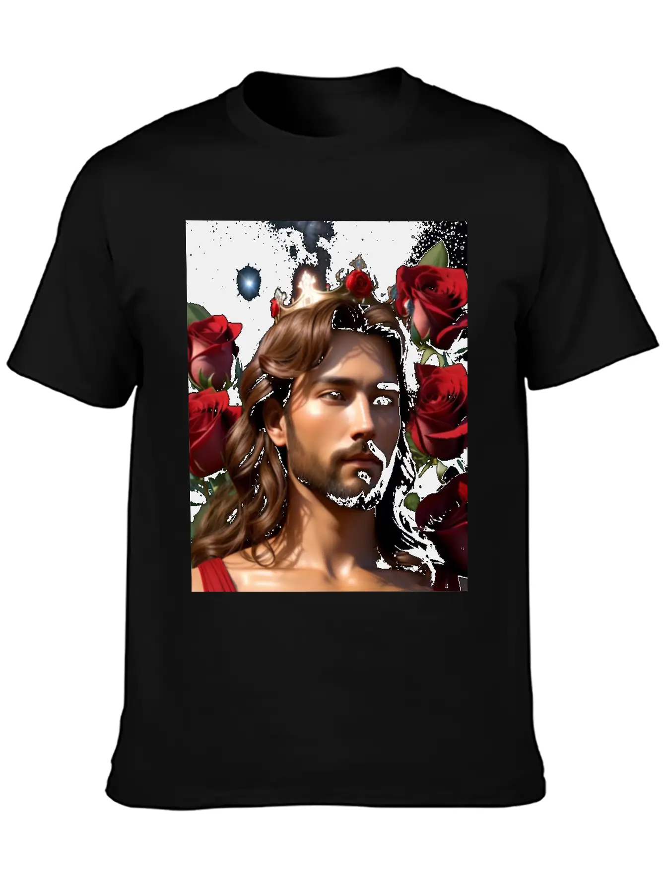 Young Sweet Jesus Christ Surrounded By Red Roses Breathable Graphic T-Shirt – Perfect For Casual Days
