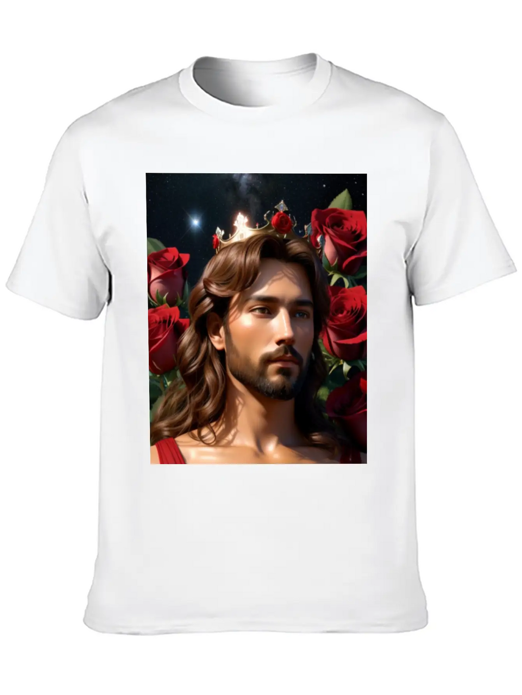 Young Sweet Jesus Christ Surrounded By Red Roses Breathable Graphic T-Shirt – Perfect For Casual Days