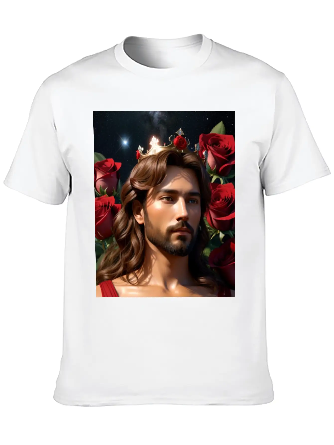Young Sweet Jesus Christ Surrounded By Red Roses Breathable Graphic T-Shirt – Perfect For Casual Days