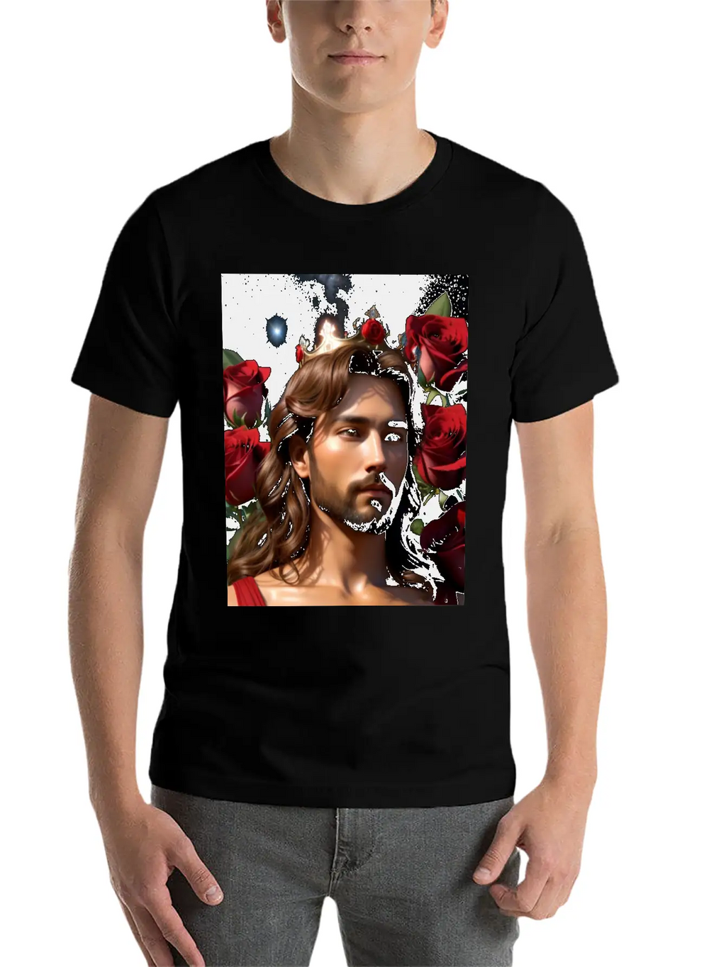 Young Sweet Jesus Christ Surrounded By Red Roses Breathable Graphic T-Shirt – Perfect For Casual Days