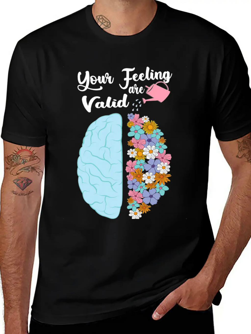 Your Feeling Valid Floral Brain Mental Health Stylish Everyday T-Shirt – Unisex Basic Cotton Tee