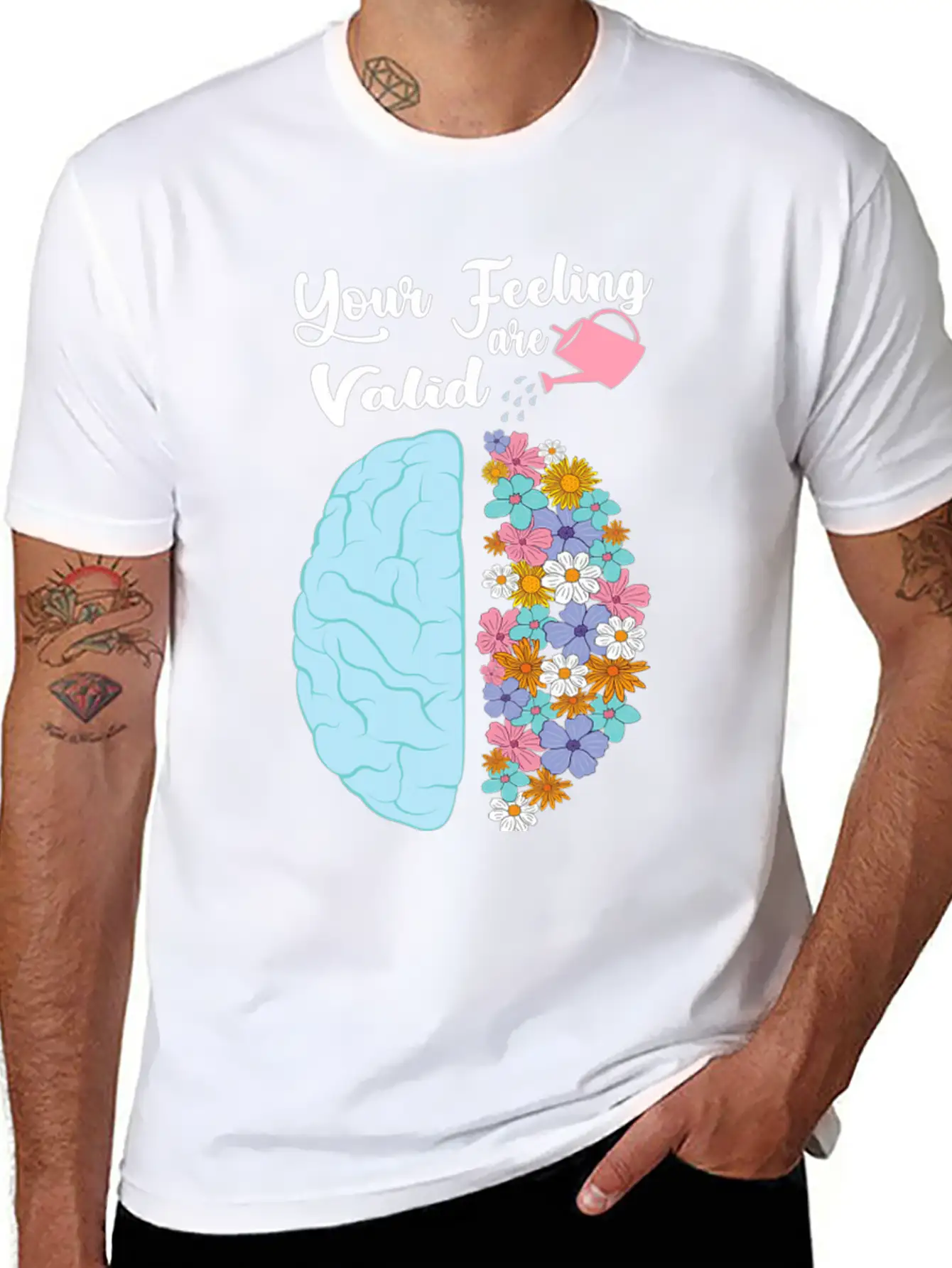 Your Feeling Valid Floral Brain Mental Health Stylish Everyday T-Shirt – Unisex Basic Cotton Tee