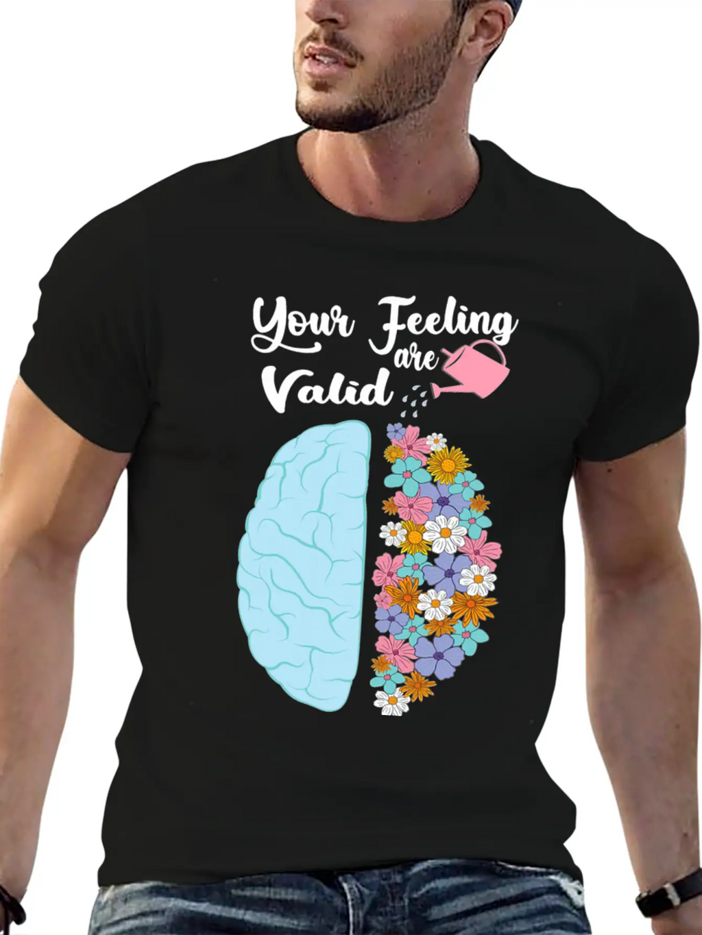 Your Feeling Valid Floral Brain Mental Health Stylish Everyday T-Shirt – Unisex Basic Cotton Tee