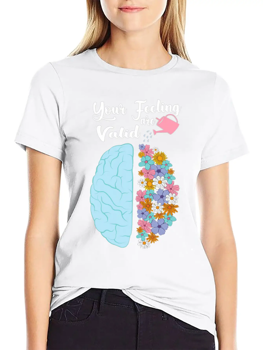 Your Feeling Valid Floral Brain Mental Health Stylish Everyday T-Shirt – Unisex Basic Cotton Tee