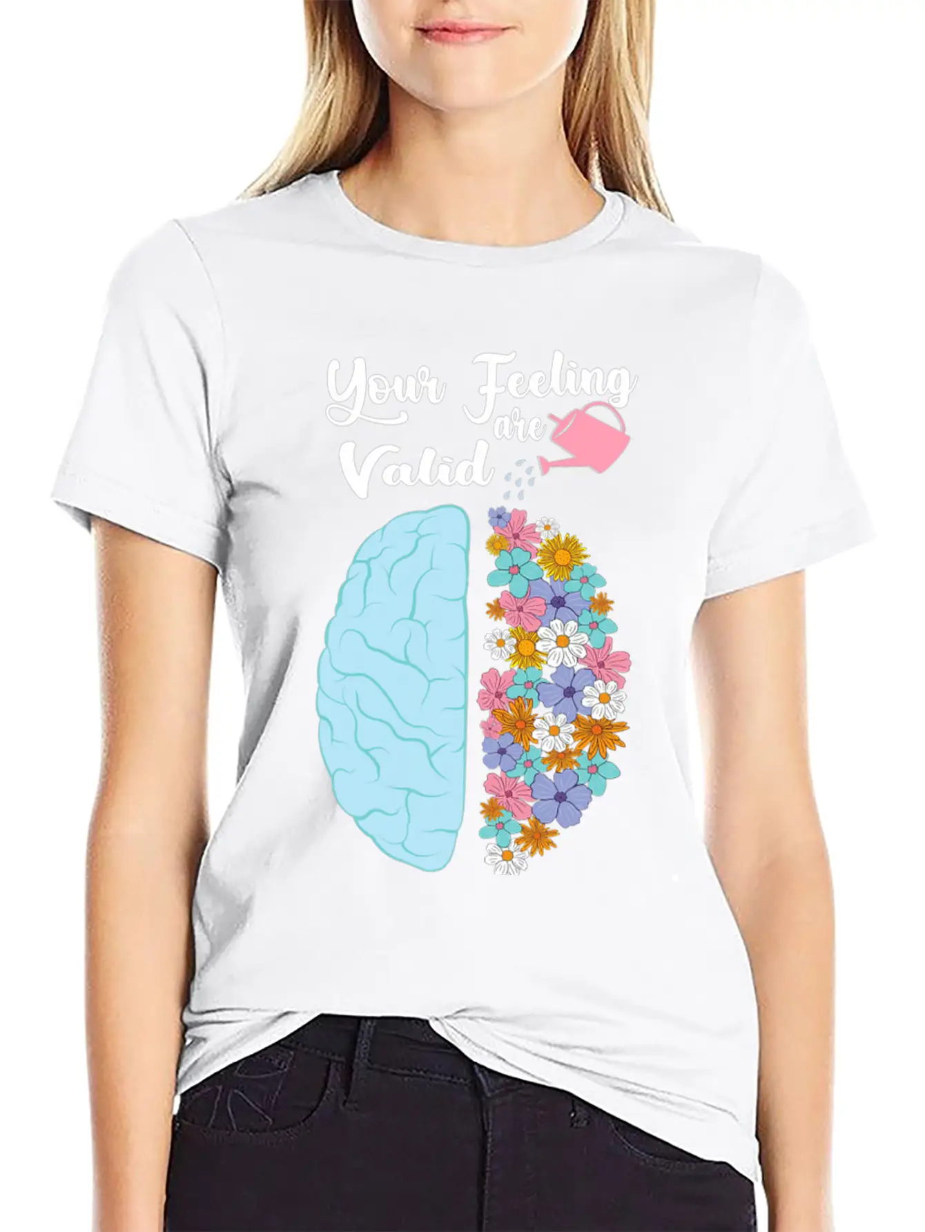 Your Feeling Valid Floral Brain Mental Health Stylish Everyday T-Shirt – Unisex Basic Cotton Tee