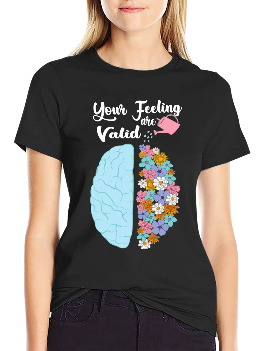 Your Feeling Valid Floral Brain Mental Health Stylish Everyday T-Shirt – Unisex Basic Cotton Tee