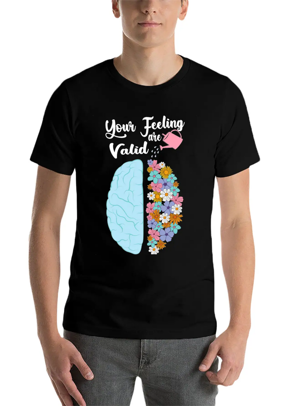 Your Feeling Valid Floral Brain Mental Health Stylish Everyday T-Shirt – Unisex Basic Cotton Tee