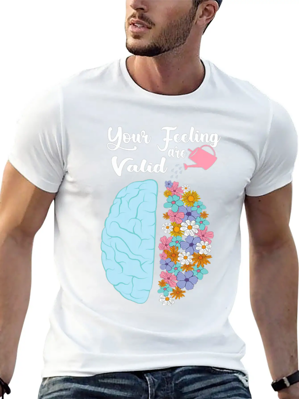 Your Feeling Valid Floral Brain Mental Health Stylish Everyday T-Shirt – Unisex Basic Cotton Tee