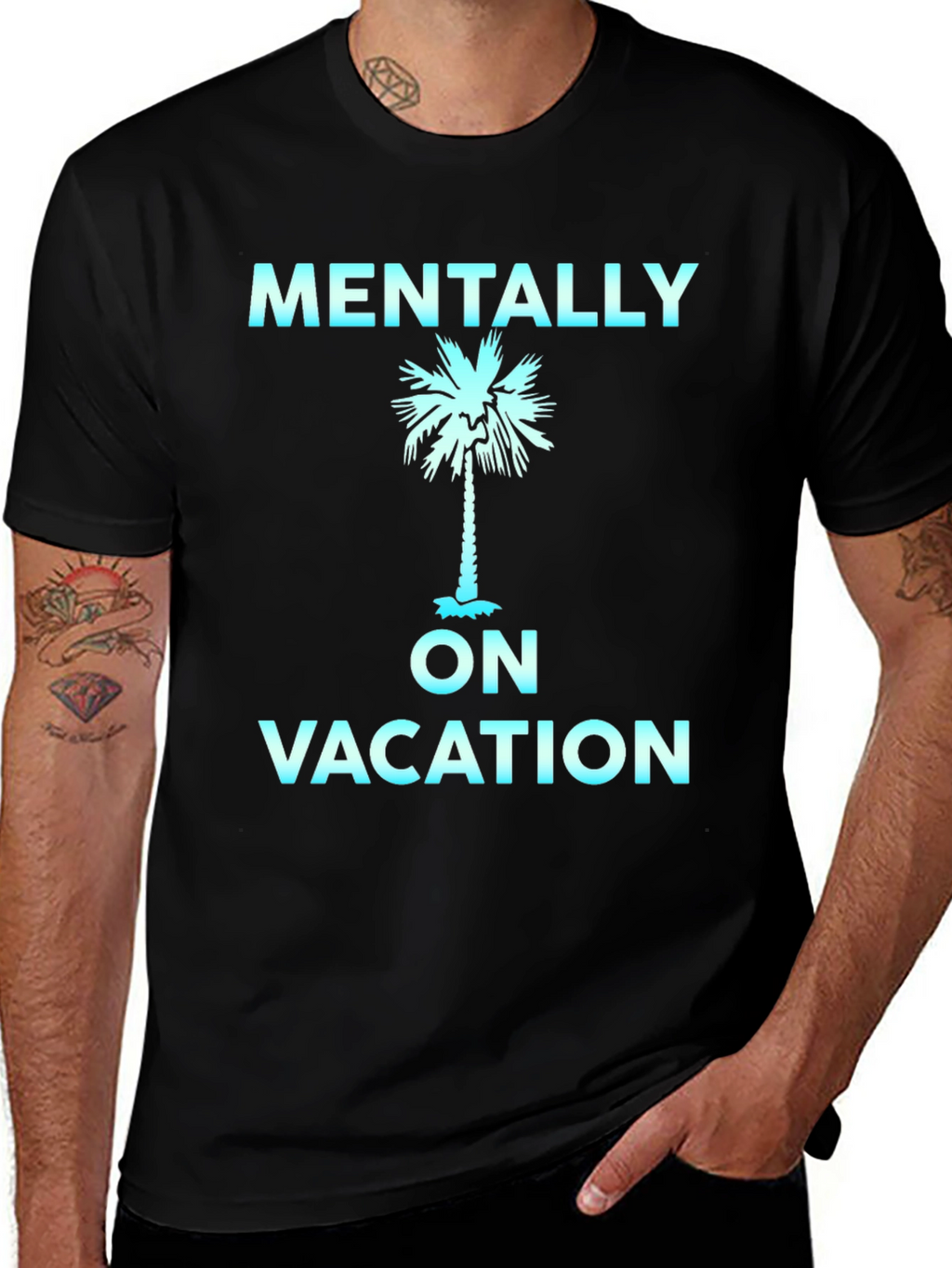 Mentally On Vacation T-Shirt Palm Tree Graphic Black Tee