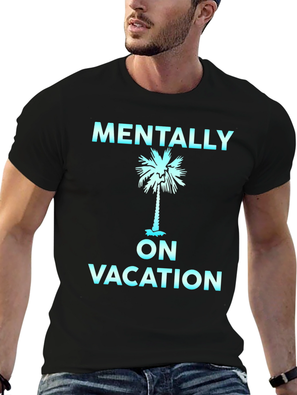 Mentally On Vacation T-Shirt Palm Tree Graphic Black Tee