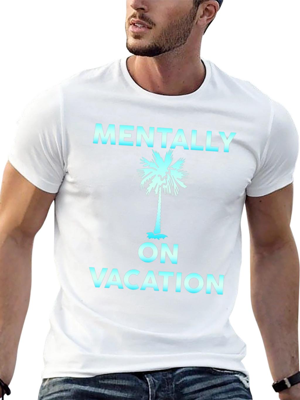 Mentally On Vacation T-Shirt Palm Tree Graphic Black Tee