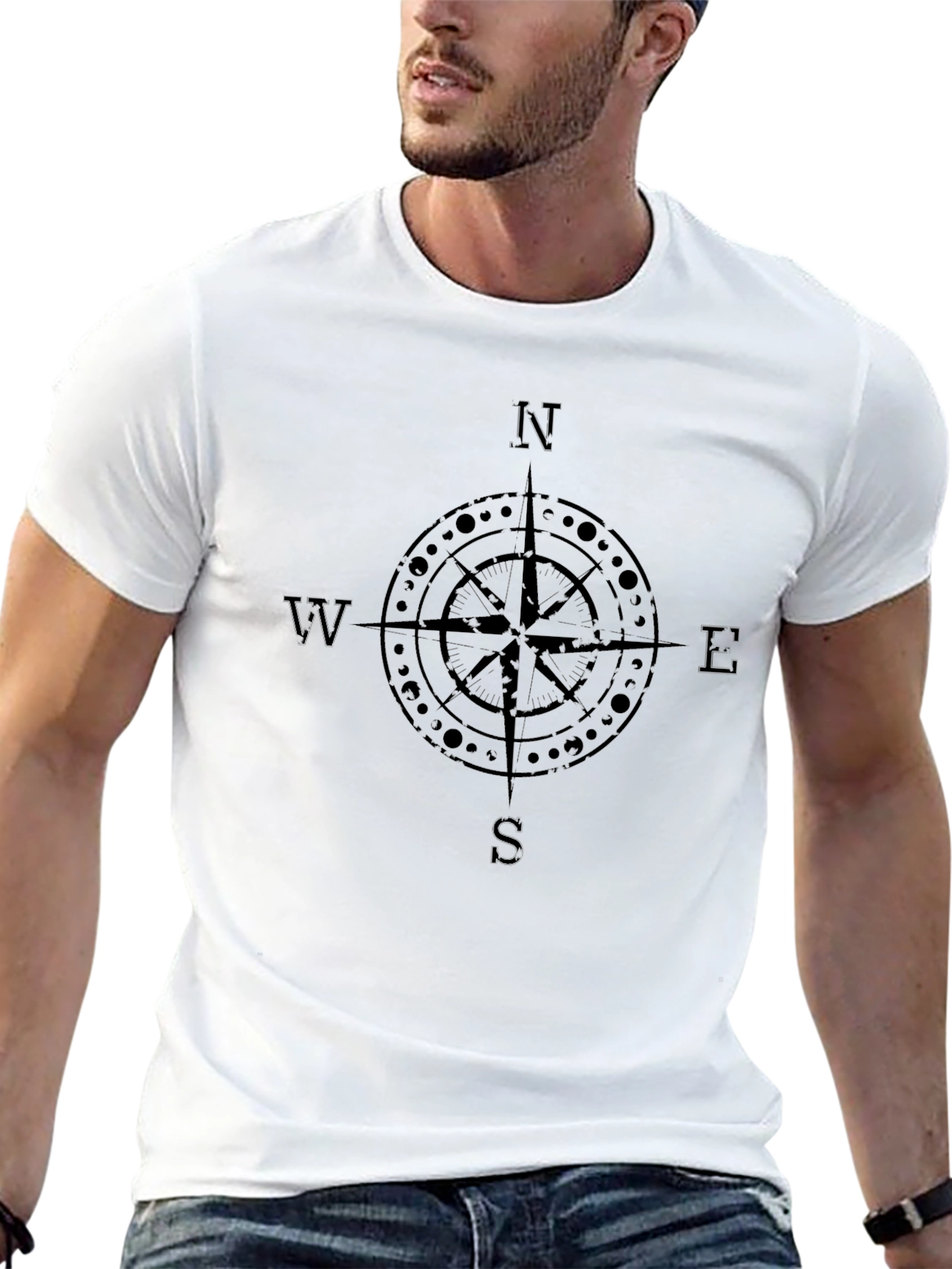 Mens Compass Graphic Print Crew Neck T-Shirt
