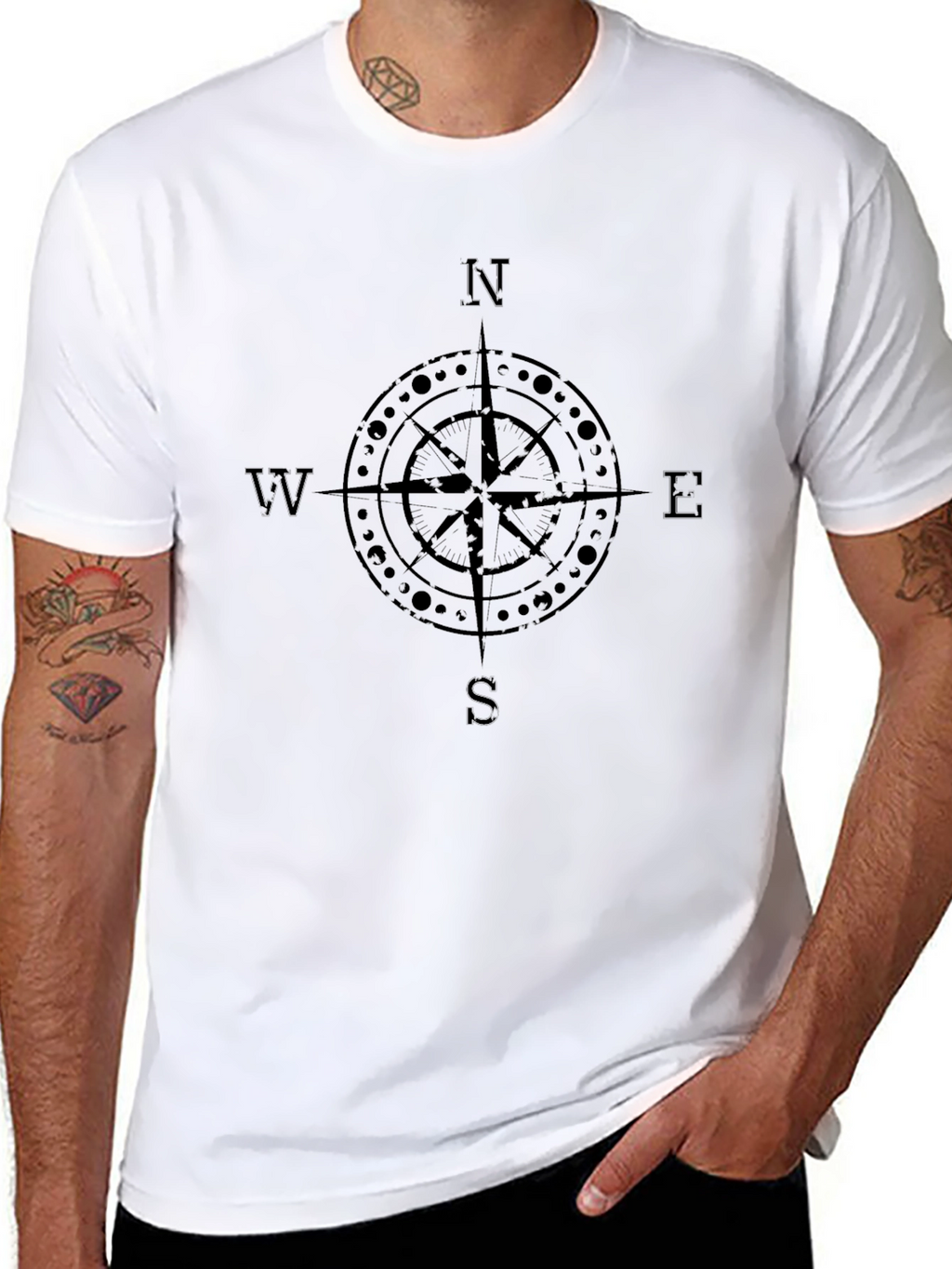 Mens Compass Graphic Print Crew Neck T-Shirt