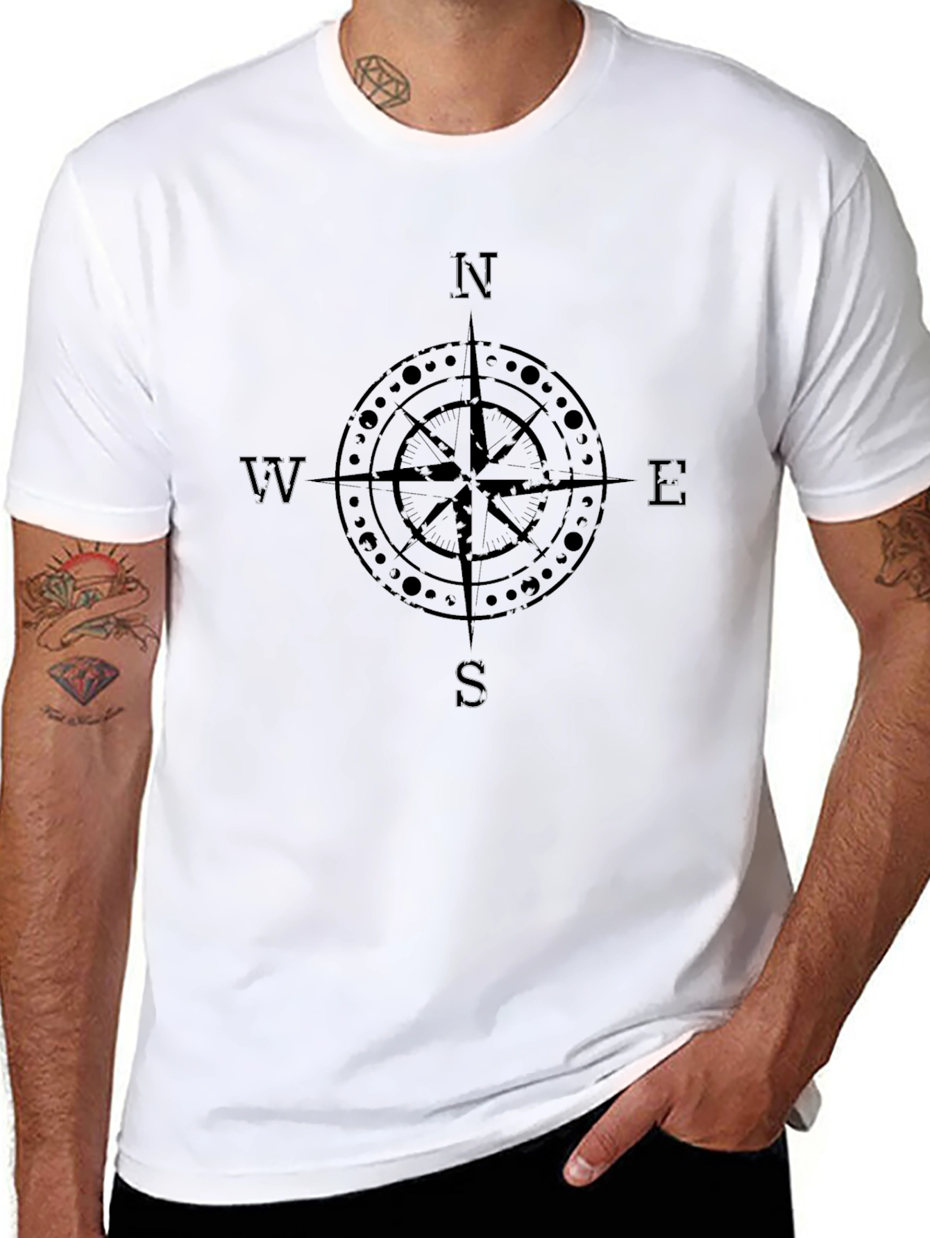 Mens Compass Graphic Print Crew Neck T-Shirt