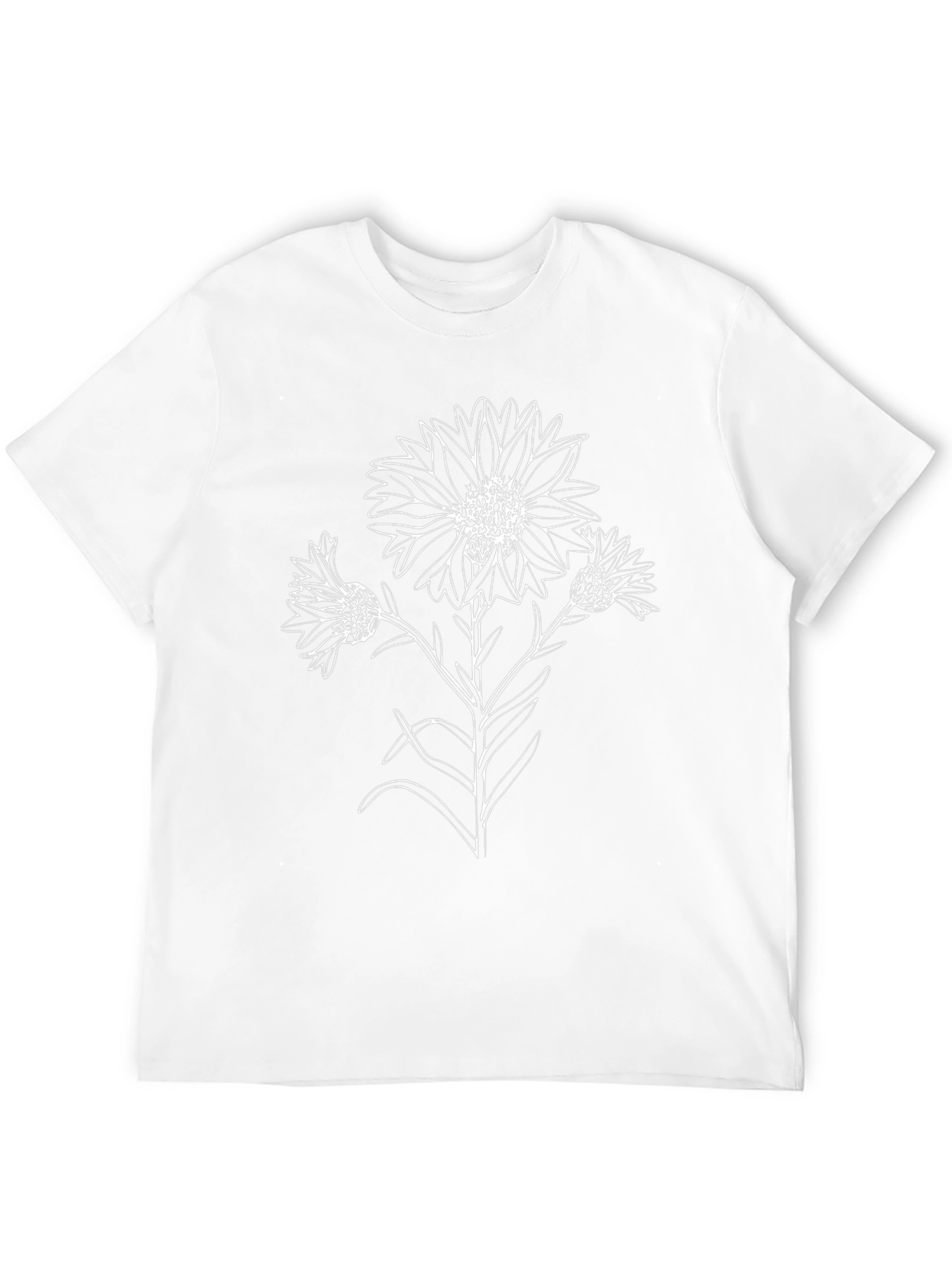 Black T-Shirt with Floral Line Art Design