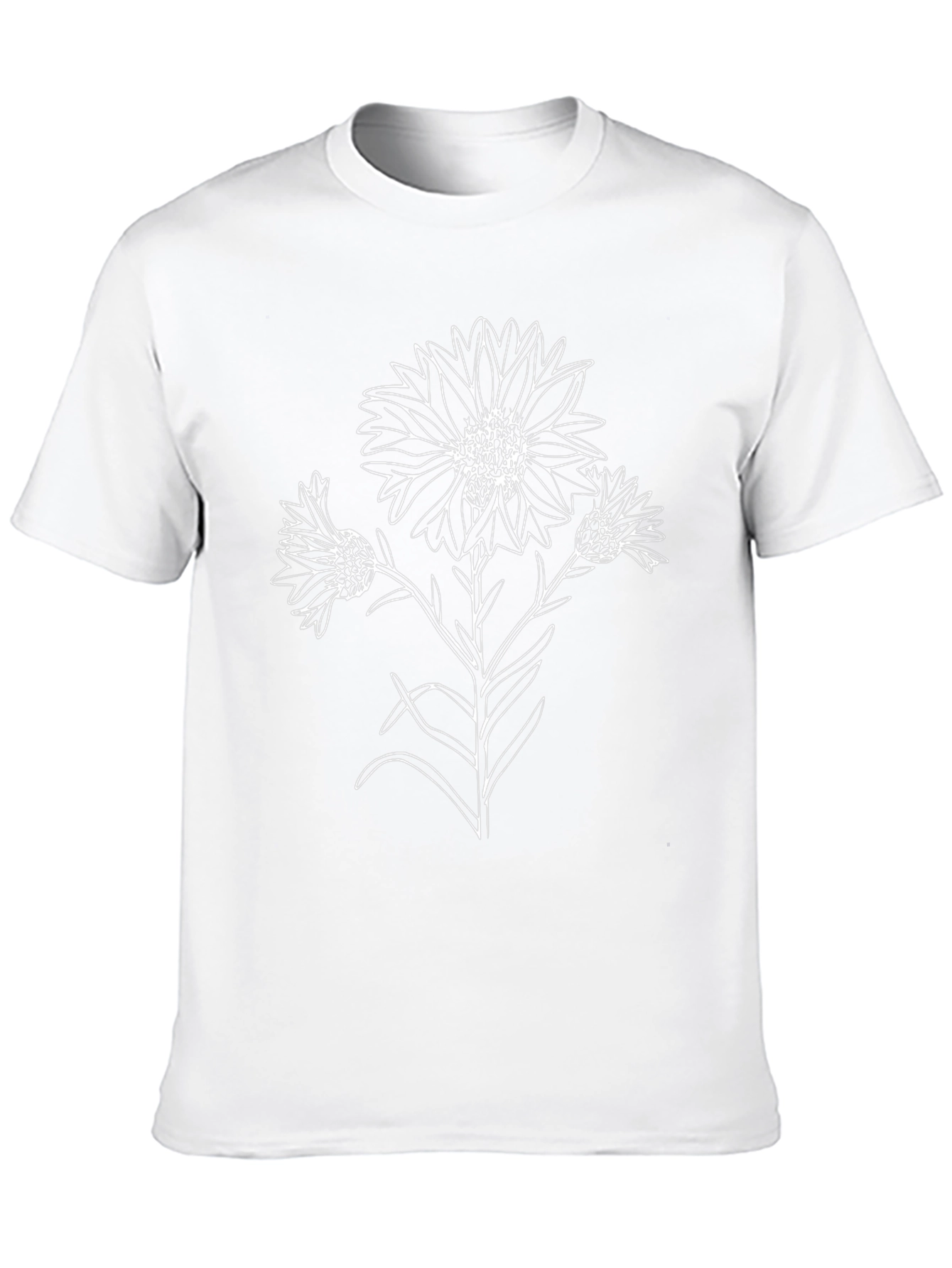 Black T-Shirt with Floral Line Art Design
