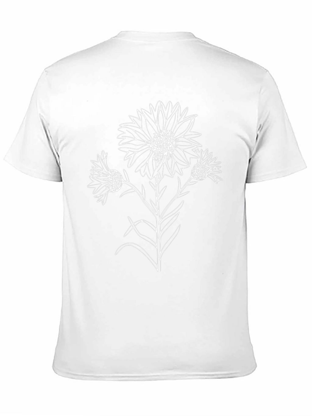 Black T-Shirt with Floral Line Art Design