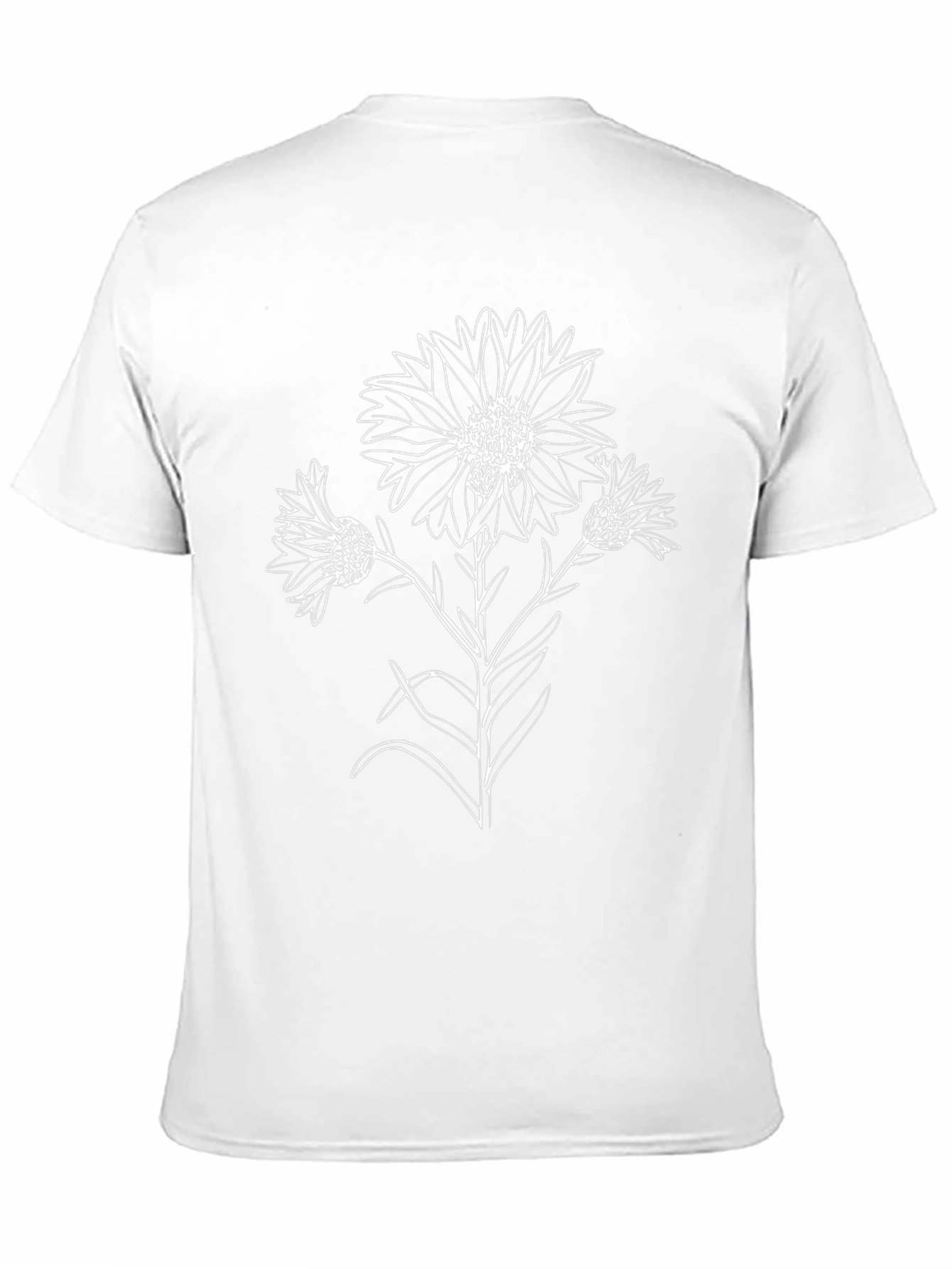 Black T-Shirt with Floral Line Art Design